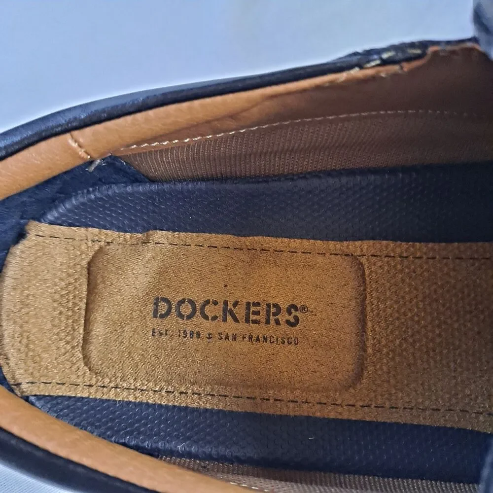 Dockers Greer Loafers Men’s Sz 10.5 Wide Black Faux Leather Comfort Dress Shoes